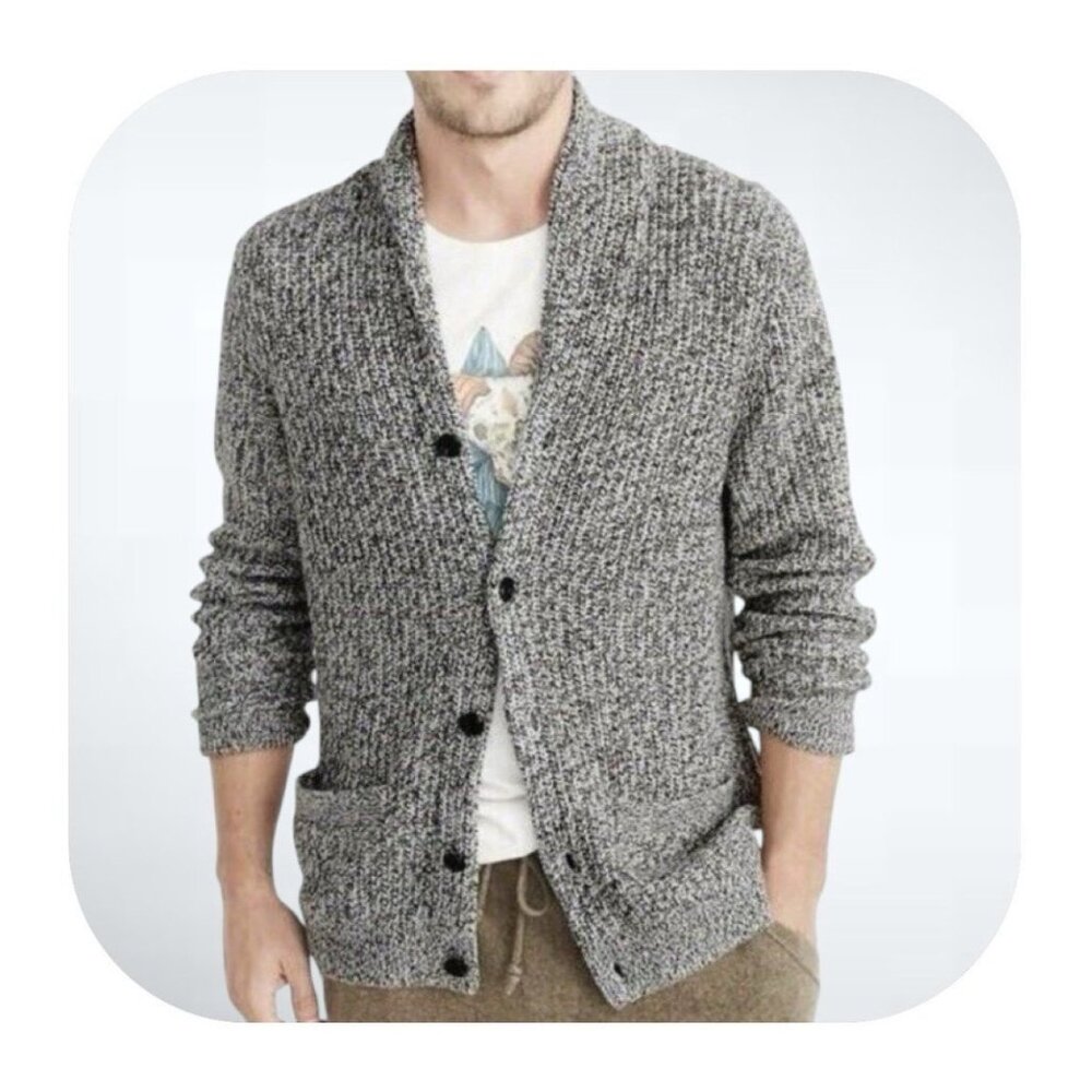 Abercrombie & Fitch Men M Shawl Collar Button Cardigan Sweater Gray Large